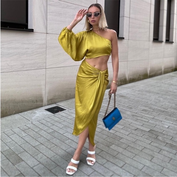 NWT Zara Satin Effect Asymmetric Dress - Picture 9 of 17